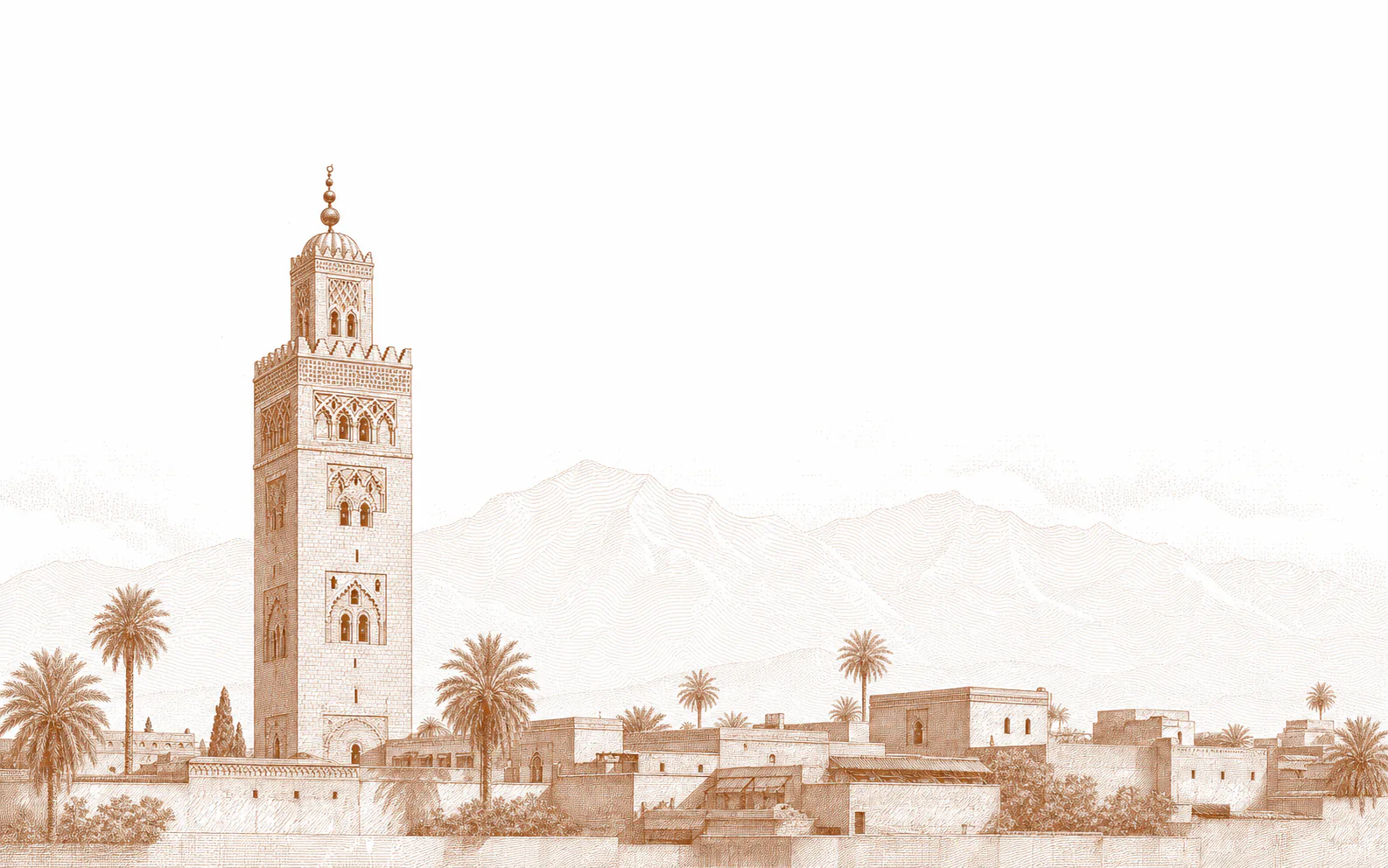 منظر محفور لأسطح مراكش وجبال الأطلس