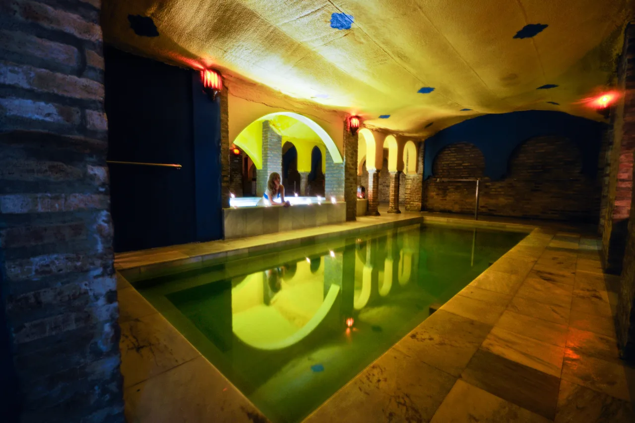 Indoor spa pool in a luxury villa representing wellness real estate Marrakech